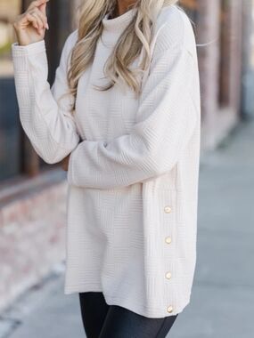 Shop The Mint Women’s "Talk About It" Cream Textured Tunic; Size L